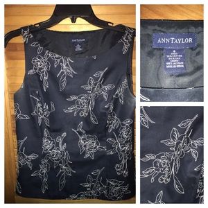 Ann Taylor Navy Blue with White Flowers Shell